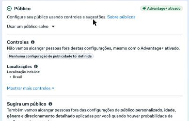 Tela de definição de público e localização