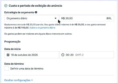 Tela de orçamento diário com gasto diário e semanal máximo